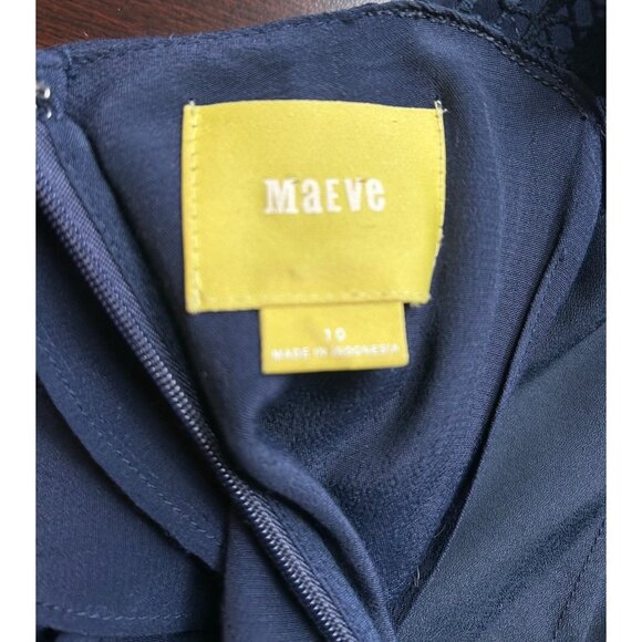 Anthropologie Maeve Navy Blue Crochet Strap Ruffle Overlay Mini Dress - Size 10 - Picture 8 of 10